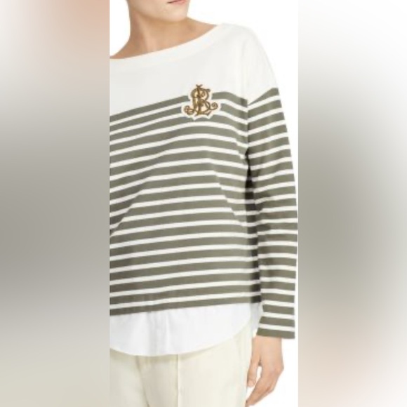 Lauren Ralph Lauren Layered-Look Breton Striped Top Sz M - Picture 1 of 10